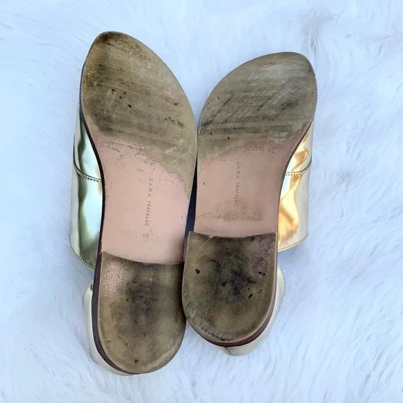 Zara Gold Metallic Zipper Sandals Statement Summer Shoes Size 10 - Picture 6 of 8